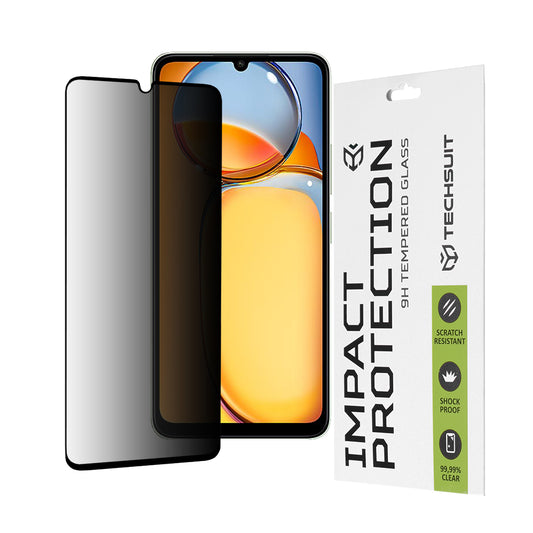Pellicola protettiva per schermo Privacy Techsuit per Xiaomi Redmi 13C 5G / 13C / Poco C65, Vetro Temperato, Full Glue, 111D