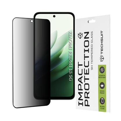 Pellicola protettiva per schermo Privacy Techsuit per Xiaomi Redmi 15 5G / 15 4G, Vetro Temperato, Full Glue, 111D