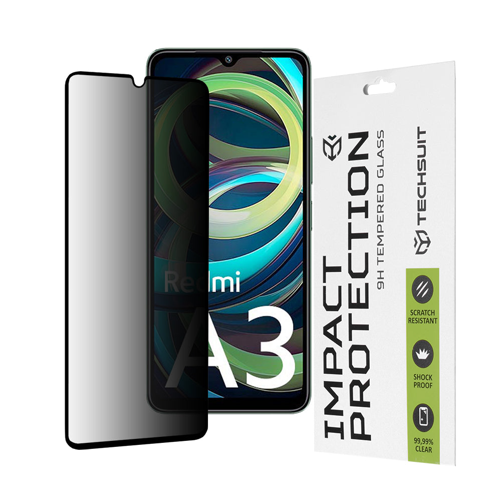Pellicola protettiva per schermo Privacy Techsuit per Xiaomi Redmi A3x / A3, Vetro temperato, Full Glue, 111D