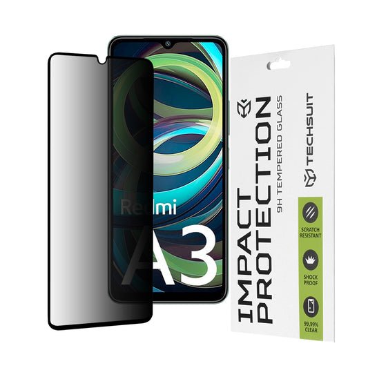 Pellicola protettiva per schermo Privacy Techsuit per Xiaomi Redmi A3x / A3, Vetro temperato, Full Glue, 111D