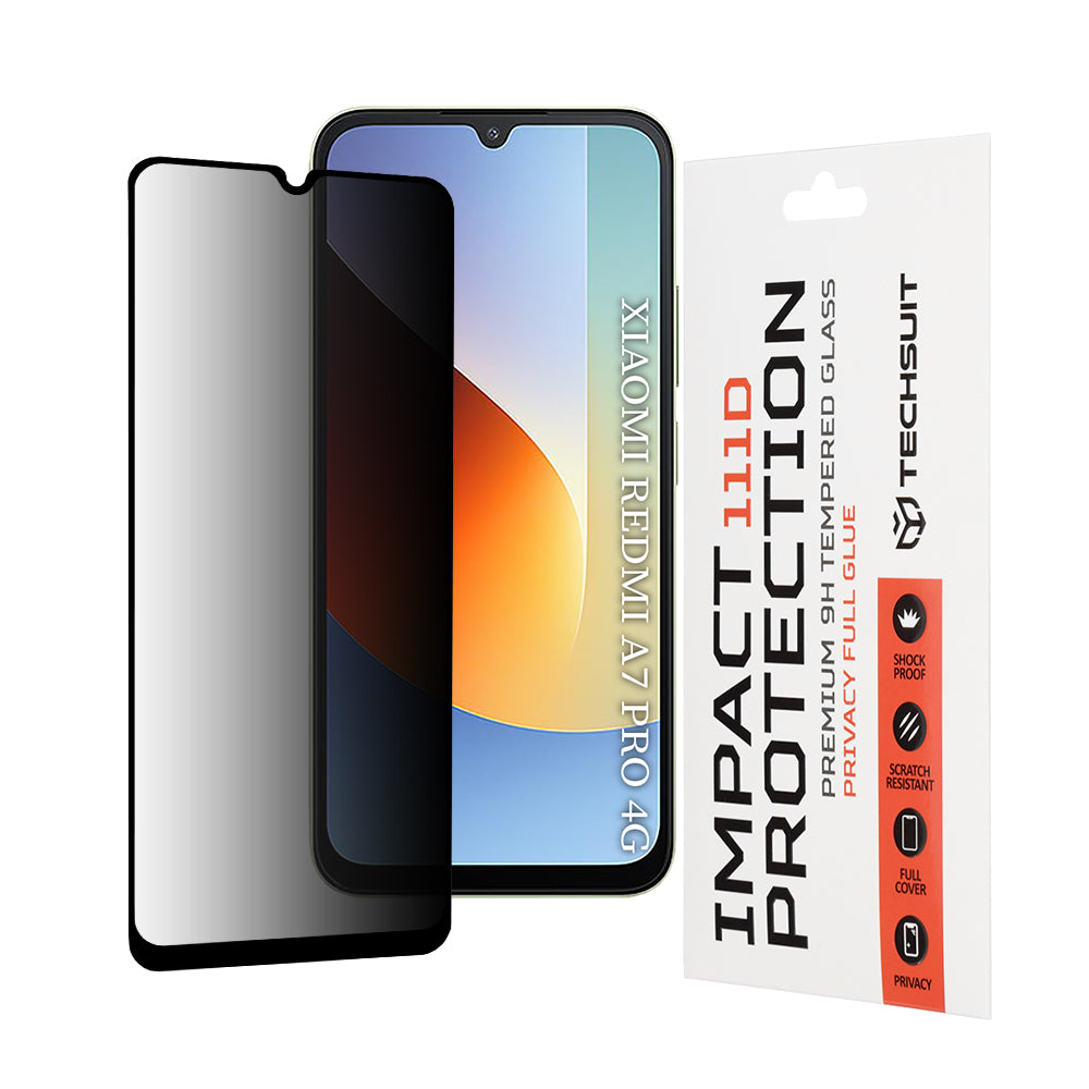 Pellicola protettiva per schermo Privacy Techsuit per Xiaomi Redmi A7 Pro 4G, Vetro Temperato, Full Glue, 111D