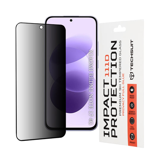 Pellicola protettiva Privacy Techsuit per Xiaomi Redmi Note 17 4G / Note 17 5G, Vetro temperato, Full Glue, 111D