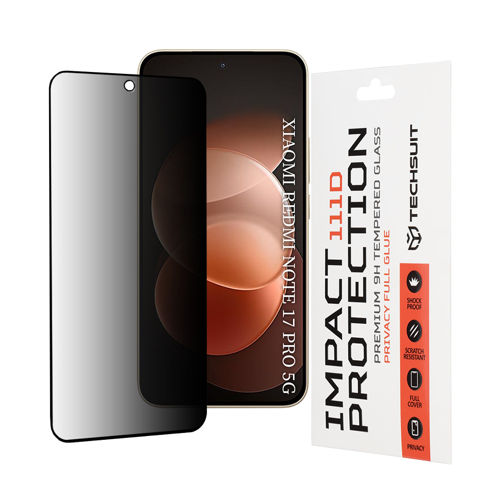 Pellicola protettiva per schermo Privacy Techsuit per Xiaomi Redmi Note 17 Pro / Note 17 Pro Max, Vetro Temperato, Full Glue, 111D