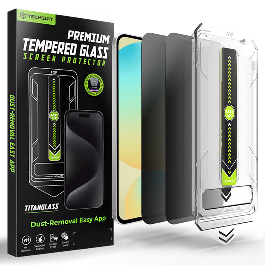 Pellicola protettiva per schermo Privacy Techsuit TitanGlass CrystalHD per Samsung Galaxy S24 FE S721, Vetro temperato, Full Glue, Set 2 pezzi