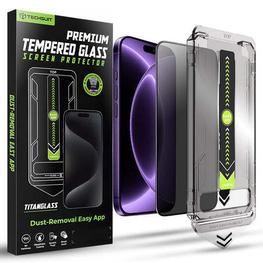 Pellicola protettiva per schermo Privacy Techsuit TitanGlass per Apple iPhone 18 Pro, Vetro temperato, Full Glue