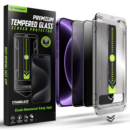 Pellicola protettiva per schermo Privacy Techsuit TitanGlass per Apple iPhone 18 Pro, Vetro temperato, Full Glue, Set da 2 pezzi