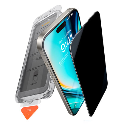 Pellicola protettiva per schermo Privacy Torras GlassGo Install Master per Apple iPhone 16 Pro Max, Vetro Temperato, Full Glue