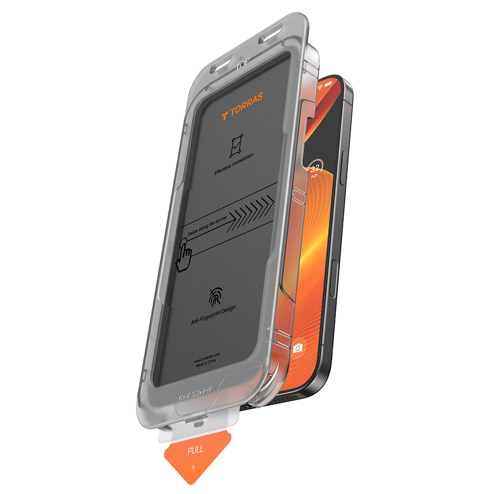 Pellicola protettiva per schermo Privacy Torras GlassGo Install Master per Apple iPhone 16 Pro Max, Vetro Temperato, Full Glue