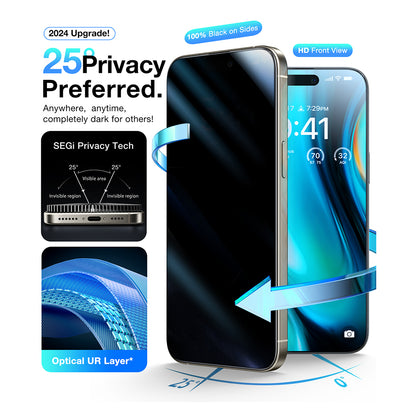 Pellicola protettiva per schermo Privacy Torras GlassGo Install Master per Apple iPhone 16 Pro Max, Vetro Temperato, Full Glue