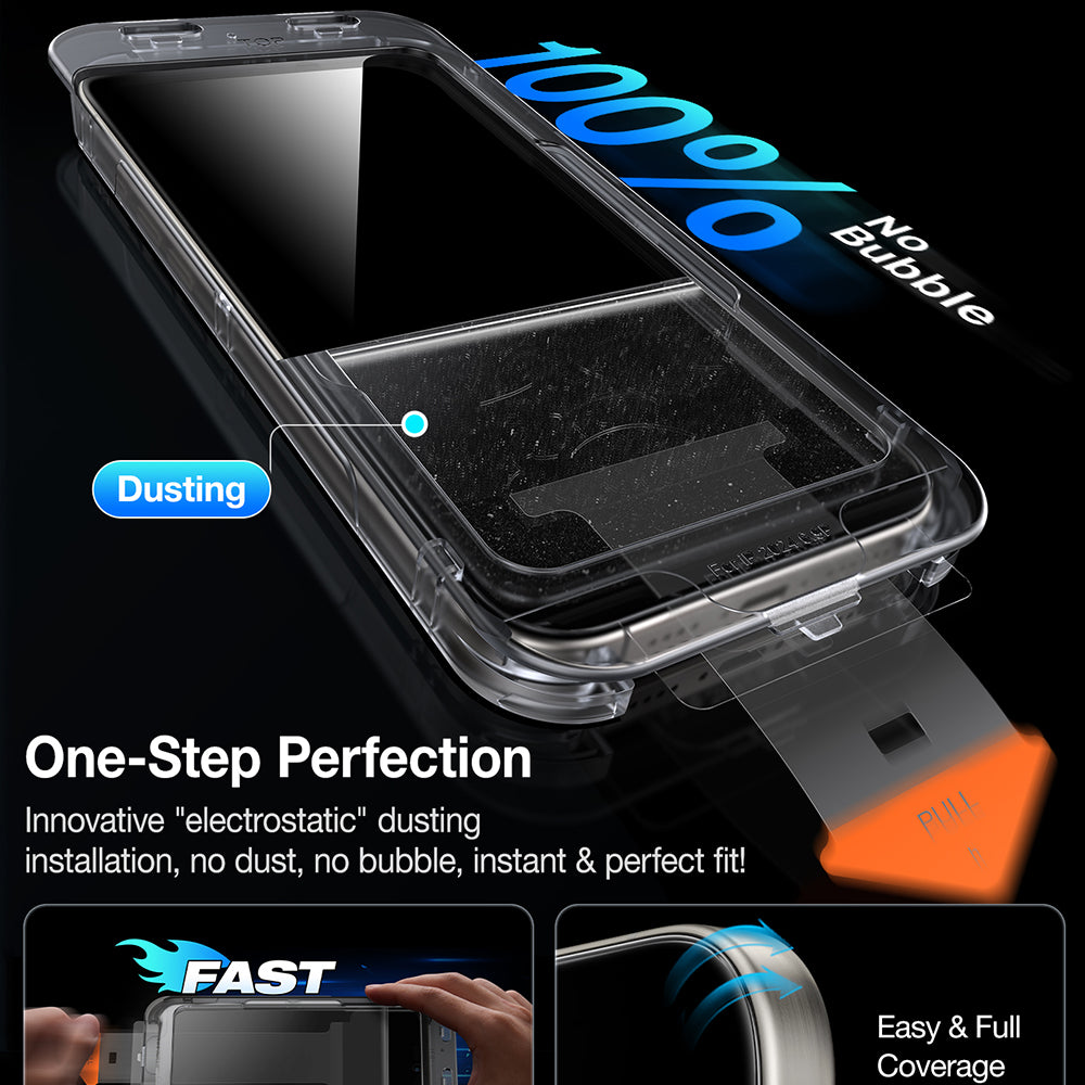 Pellicola protettiva per schermo Privacy Torras GlassGo Install Master per Apple iPhone 16 Pro Max, Vetro Temperato, Full Glue