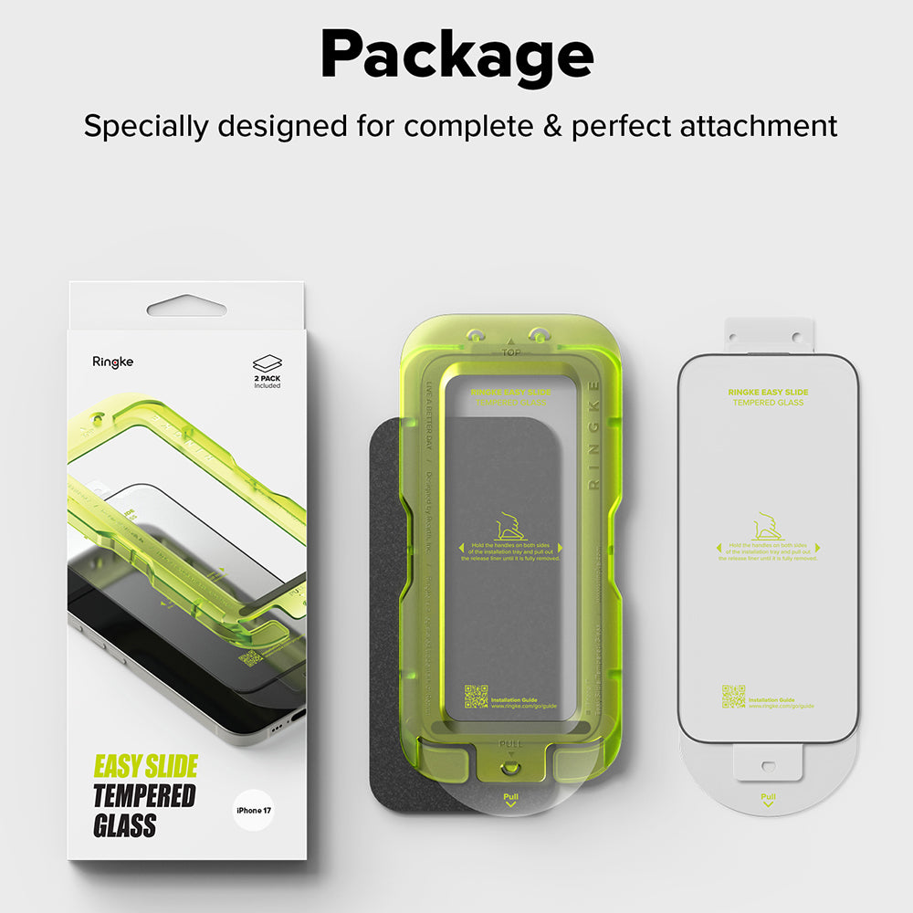 Pellicola protettiva per schermo Ringke Easy Slide per Apple iPhone 17 Pro, Vetro temperato, Full Glue, Set da 2 pezzi