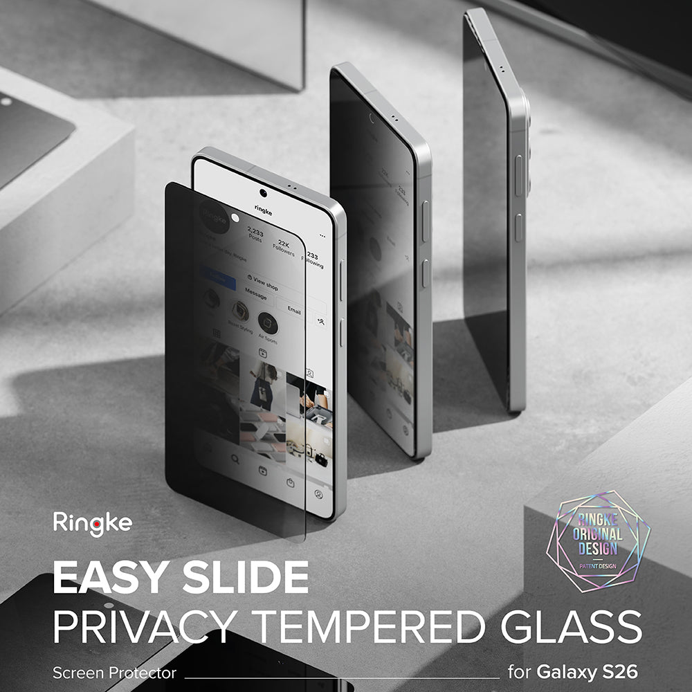 Pellicola Protettiva Schermo Ringke Easy Slide per Samsung Galaxy S26, Vetro Temperato, Full Glue, Set 2 pezzi, Nera