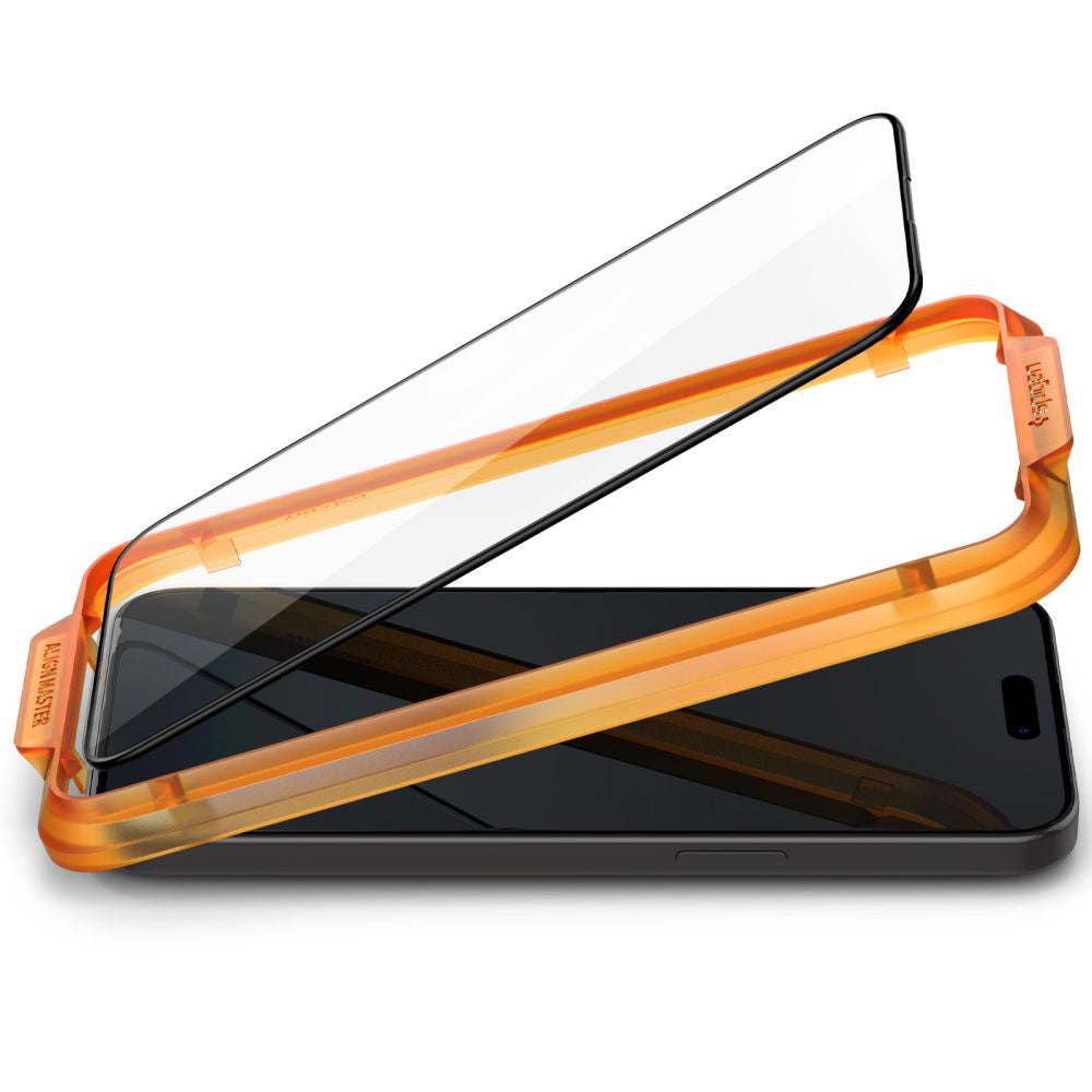 Pellicola Protettiva Schermo Spigen GlastR Align Master per Apple iPhone 15 Plus, Vetro Temperato, Full Glue, Set 2 pezzi, Nera AGL06886