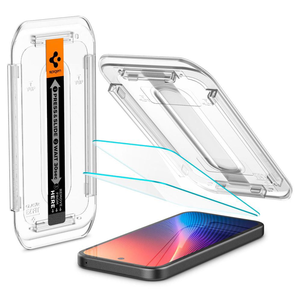 Pellicola Protettiva Schermo Spigen GlastR EZ FIT per Google Pixel 9a, Vetro Temperato, Full Glue, Set 2 pezzi AGL08938