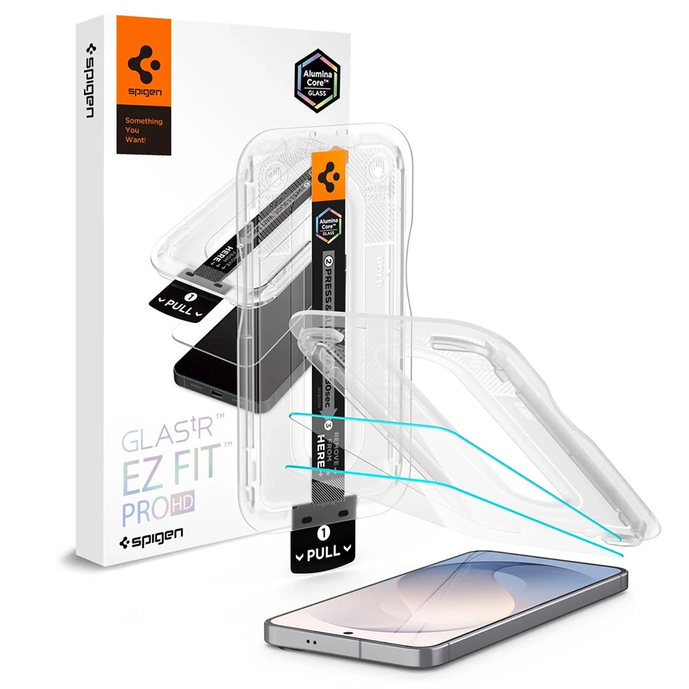 Pellicola protettiva per schermo Spigen GlastR EZ FIT Pro HD per Samsung Galaxy S26 FE S741, Vetro temperato, Colla completa, Set 2 pezzi AGL11811