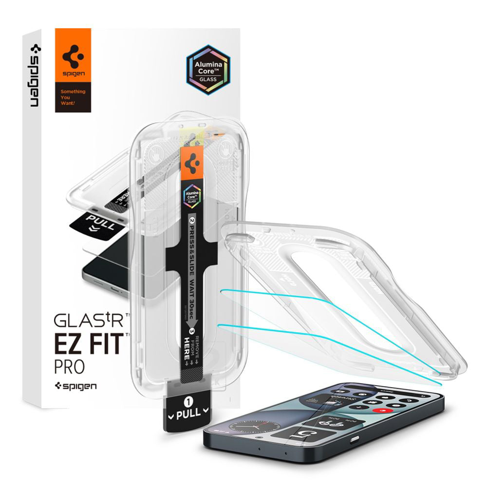 Pellicola protettiva per schermo Spigen GlastR EZ FIT Pro per Nothing Phone (4a), Vetro temperato, Full Glue, Set 2 pezzi AGL11682