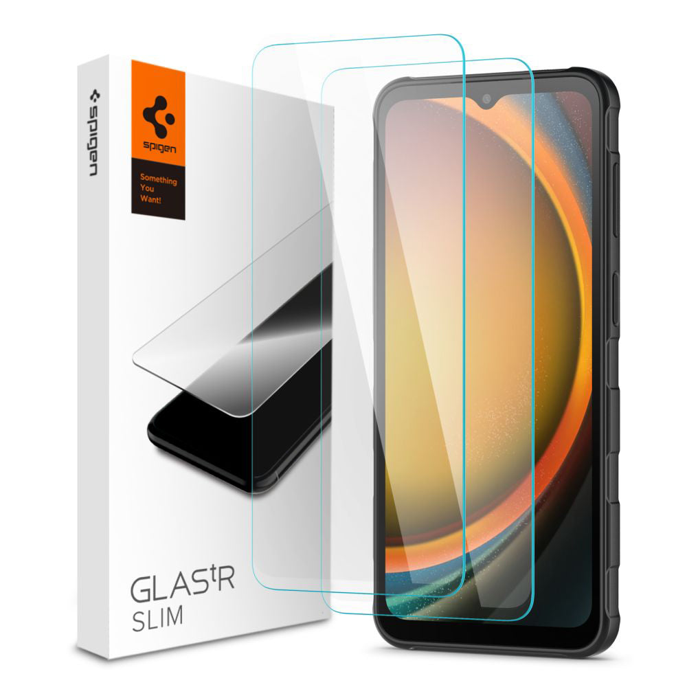 Pellicola protettiva per schermo Spigen GlastR Slim per Samsung Galaxy XCover7 Pro / Xcover7 G556, Vetro temperato, Full Glue, Set 2 pezzi AGL09407