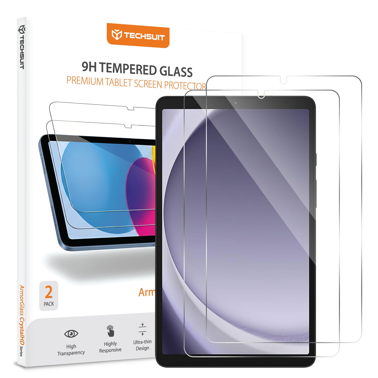 Pellicola protettiva schermo Techsuit ArmorGlass CrystalHD per Samsung Galaxy Tab A11 / Tab A9, Vetro Temperato, Full Glue, Set 2 pezzi