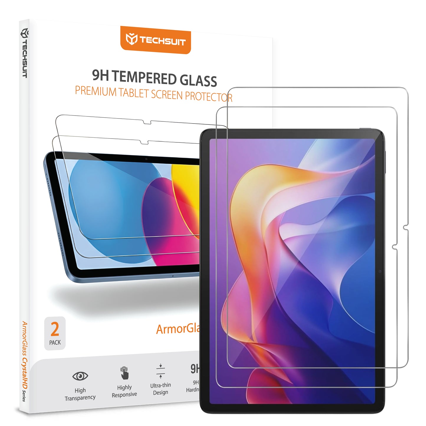 Pellicola protettiva schermo Techsuit ArmorGlass CrystalHD per Xiaomi Redmi Pad 2, Vetro Temperato, Full Glue, Set 2 pezzi