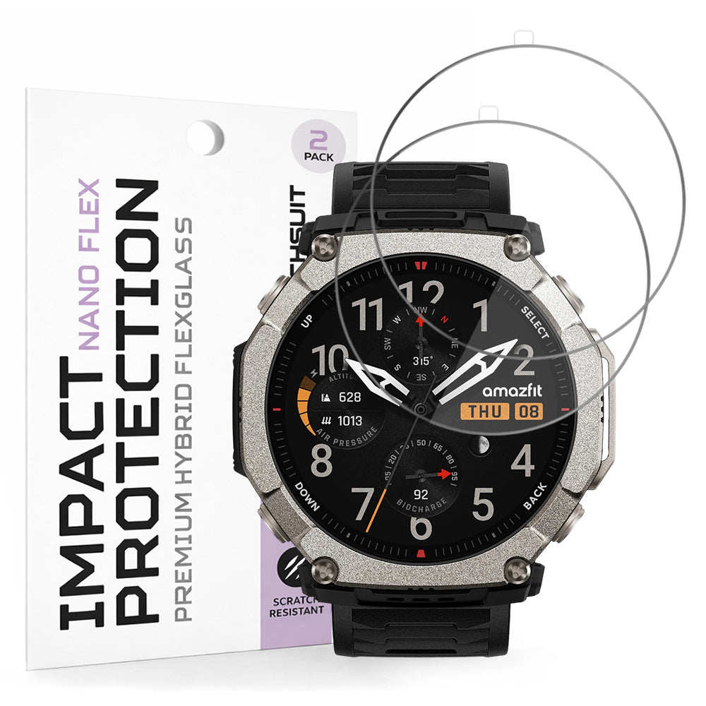Pellicola protettiva Schermo Techsuit Nano Flex per Amazfit T-Rex Ultra 2, Plastica, Set 2 pezzi, Nera