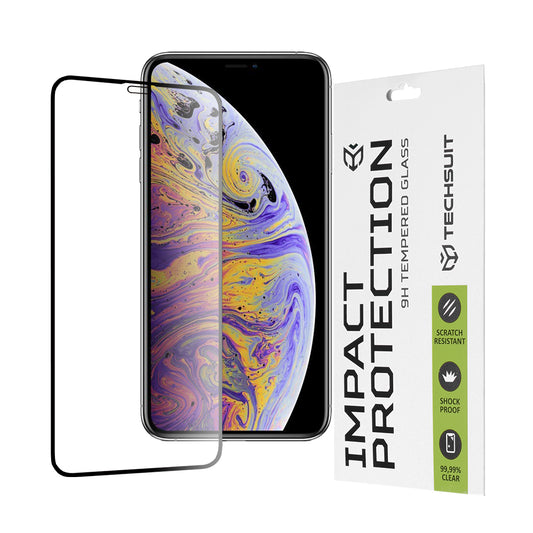 Pellicola Protettiva per Schermo Techsuit per Apple iPhone 11 Pro Max / XS Max, Vetro Temperato, Full Glue, 111D, Nero