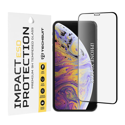 Pellicola protettiva per schermo Techsuit per Apple iPhone 11 Pro Max / XS Max, Vetro temperato, Full Glue, Nero