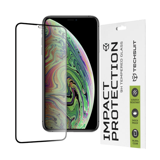Pellicola protettiva per schermo Techsuit per Apple iPhone 11 Pro / XS / X, Vetro Temperato, Full Glue, 111D, Nero