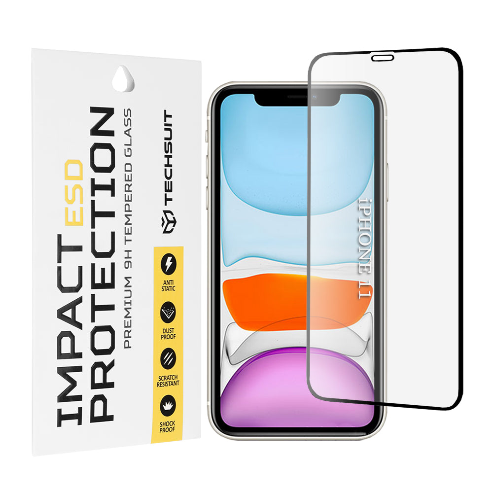 Pellicola protettiva per schermo Techsuit per Apple iPhone 11 / XR, Vetro temperato, Full Glue, Nero