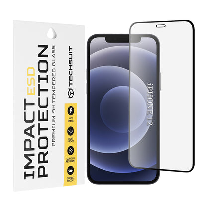 Pellicola protettiva per schermo Techsuit per Apple iPhone 12 / 12 Pro, Vetro temperato, Full Glue, Nero