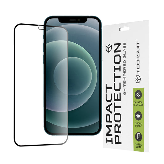Pellicola Protettiva Schermo Techsuit per Apple iPhone 12 Pro Max, Vetro Temperato, Full Glue, 111D, Nero