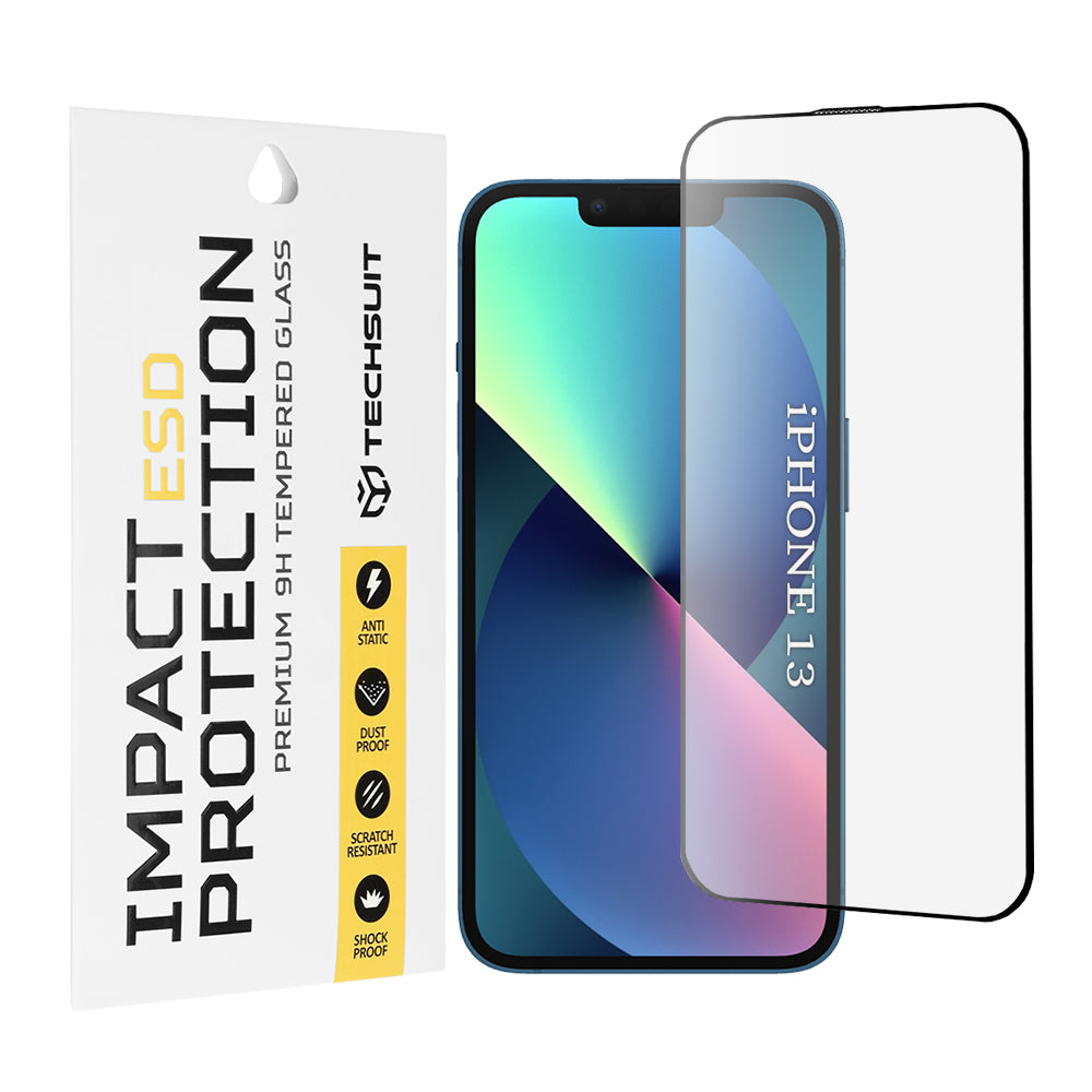 Pellicola protettiva per schermo Techsuit per Apple iPhone 14 / 13 Pro / 13, Vetro temperato, Full Glue, Nero