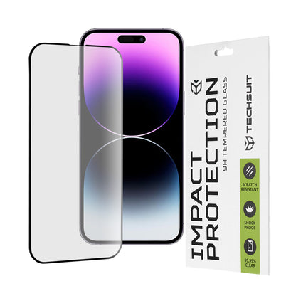 Techsuit Screen Protector Film for Apple iPhone 14 Pro Max, Tempered Glass, Full Glue, 111D, Black