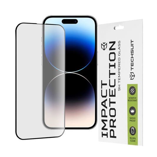 Pellicola protettiva per schermo Techsuit per Apple iPhone 14 Pro, Vetro temperato, Full Glue, 111D, Nero