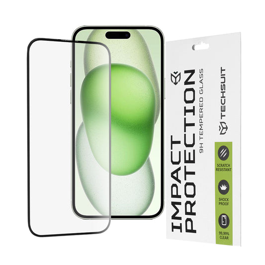 Pellicola protettiva per schermo Techsuit per Apple iPhone 16 Plus / 15 Plus, Vetro temperato, Full Glue, 111D, Nero