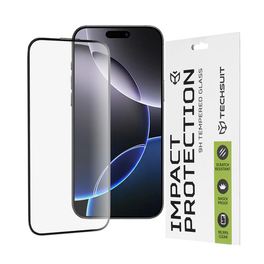 Pellicola protettiva per schermo Techsuit per Apple iPhone 16 Pro Max, Vetro temperato, Full Glue, 111D, Nero