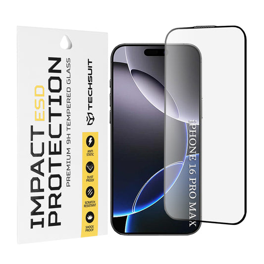 Pellicola protettiva per schermo Techsuit per Apple iPhone 16 Pro Max, Vetro temperato, Full Glue, Nero
