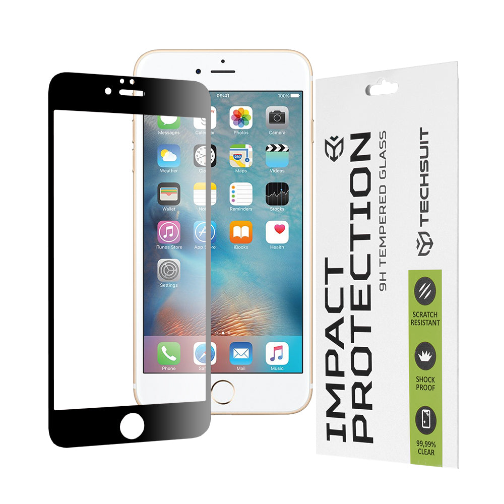 Pellicola protettiva per schermo Techsuit per Apple iPhone 6s Plus / 6 Plus, Vetro Temperato, Full Glue, 111D, Nero