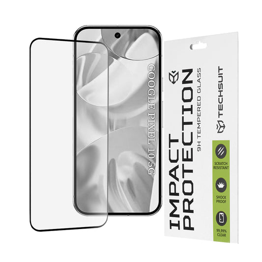 Pellicola protettiva per schermo Techsuit per Google Pixel 10, Vetro temperato, Full Glue, 111D, Nero