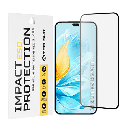 Pellicola protettiva per schermo Techsuit per Honor 200 Lite, Vetro temperato, Full Glue, Nero