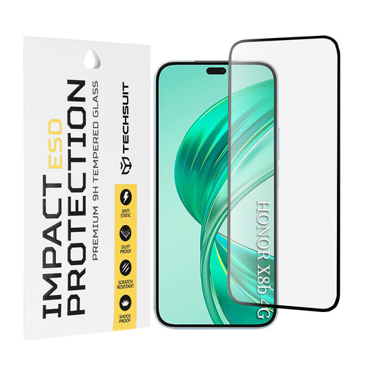 Pellicola protettiva per schermo Techsuit per Honor 400 Lite / X8c / X8b, Vetro temperato, Full Glue, Nero