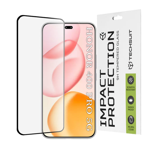 Pellicola protettiva per schermo Techsuit per Honor 400 Pro, Vetro temperato, Full Glue, 111D, Nero