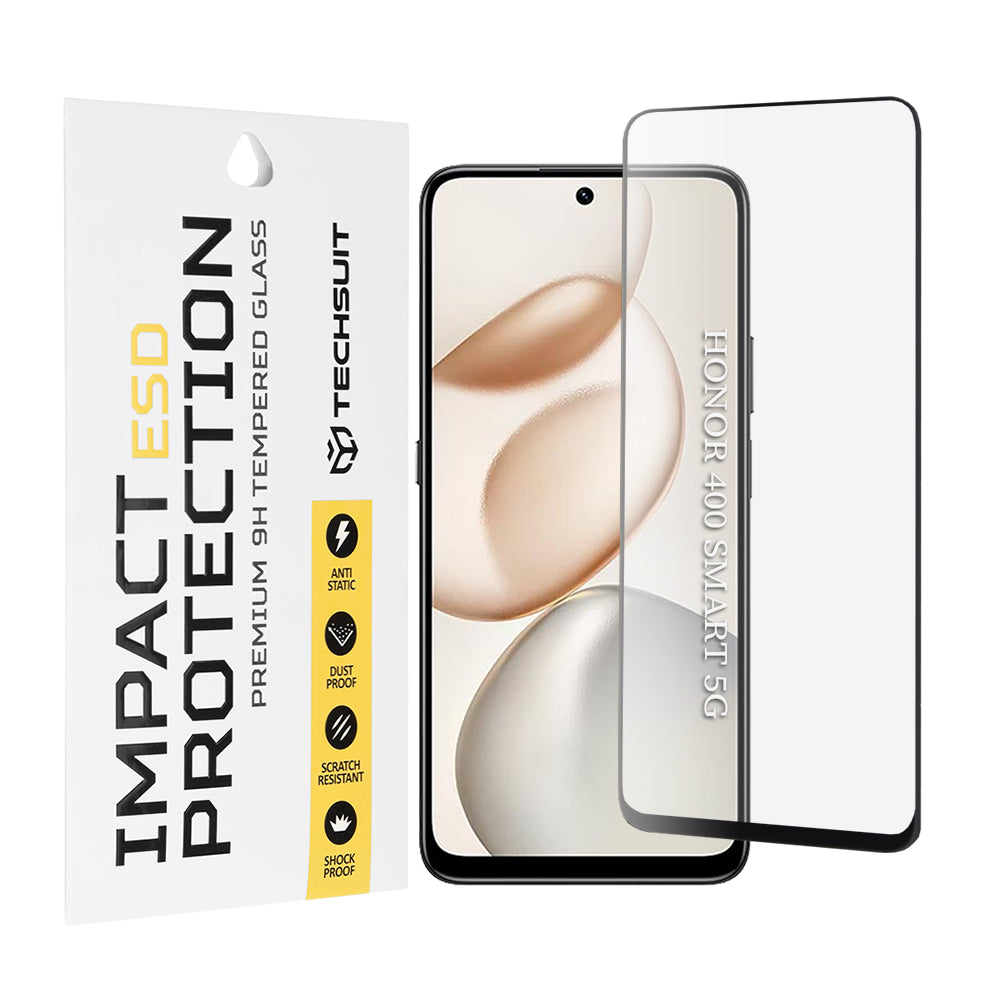 Pellicola protettiva per schermo Techsuit per Honor 400 Smart 4G / X7d 4G / 400 Smart 5G / X7c / 200 Smart / X7b 5G, Vetro Temperato, Full Glue, Nera