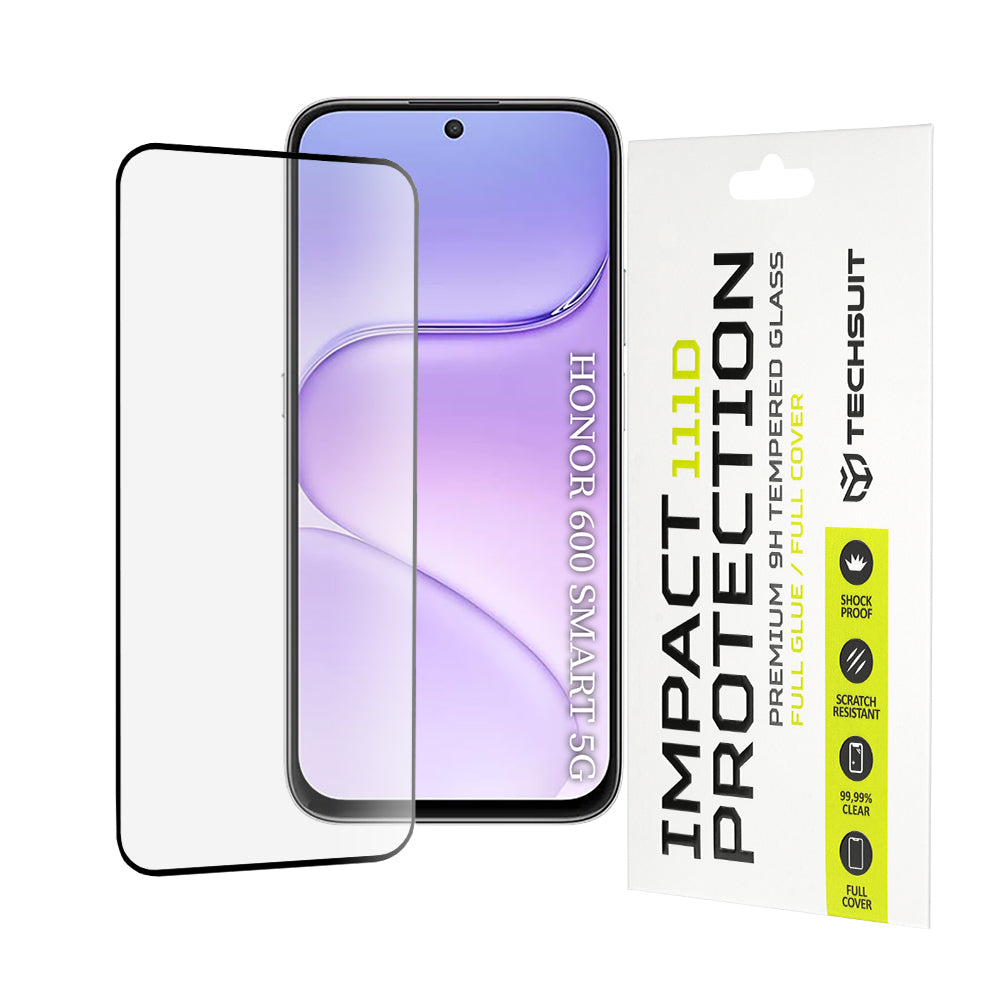Pellicola protettiva per schermo Techsuit per Honor 600 Smart, Vetro temperato, Full Glue, 111D, Nero
