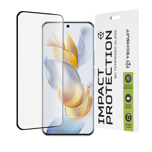 Pellicola protettiva per schermo Techsuit per Honor 90, Vetro temperato, Full Glue, 111D, Nero