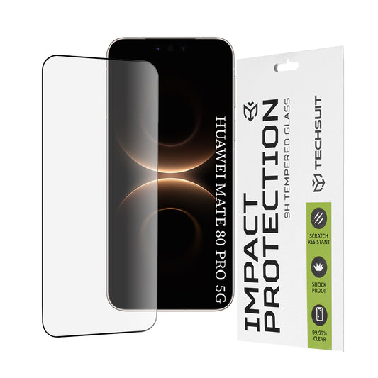 Pellicola protettiva Techsuit per Huawei Mate 80 Pro, Vetro Temperato, Full Glue, 111D, Nera