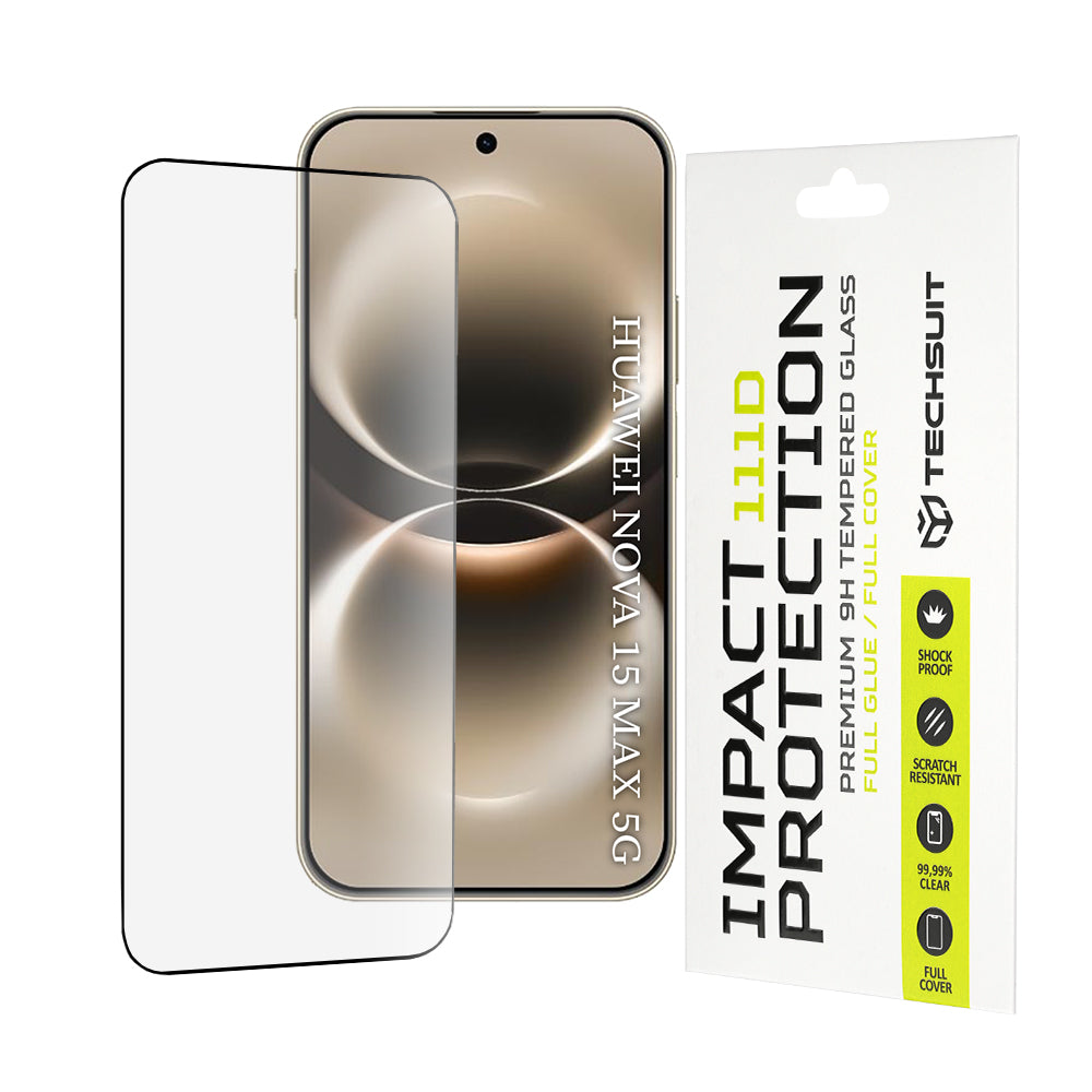 Pellicola protettiva per schermo Techsuit per Huawei nova 15 Max, Vetro temperato, Full Glue, 111D, Nero
