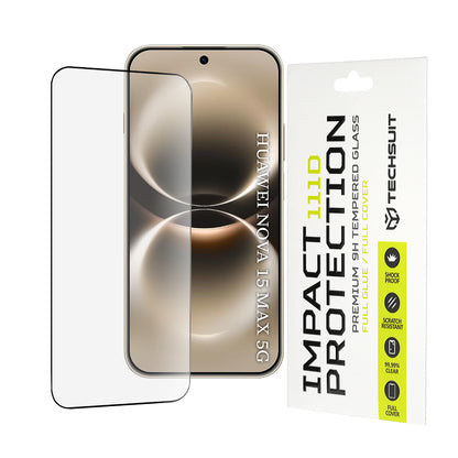 Pellicola protettiva per schermo Techsuit per Huawei nova 15 Max, Vetro temperato, Full Glue, 111D, Nero