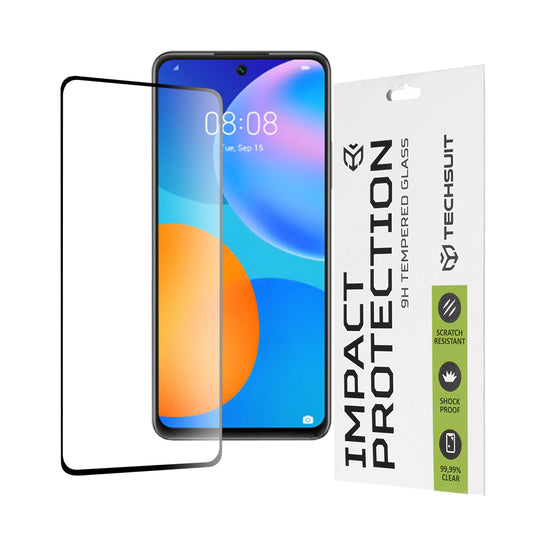 Pellicola protettiva per schermo Techsuit per Huawei P smart 2021, Vetro temperato, Full Glue, 111D, Nero