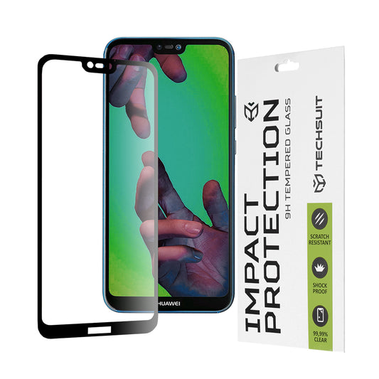 Pellicola protettiva per schermo Techsuit per Huawei P20 Lite, Vetro temperato, Full Glue, 111D, Nero