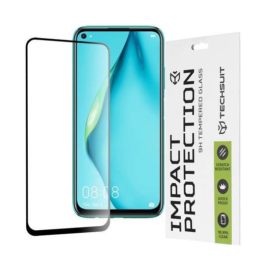 Pellicola protettiva per schermo Techsuit per Huawei P40 lite 4G / P20 lite (2019), Vetro temperato, Full Glue, 111D, Nero